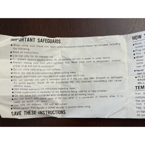 Advantage 2319E Electric Travel Iron Vintage Folding Handle 8' Cord, Box, Works! - Picture 16 of 16